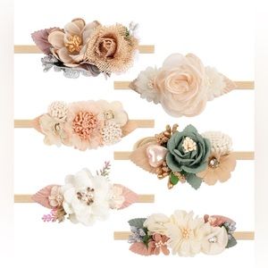 6PCS Baby Girl Flower Nylon Headband-Elastic Hair Band Handmade Bow